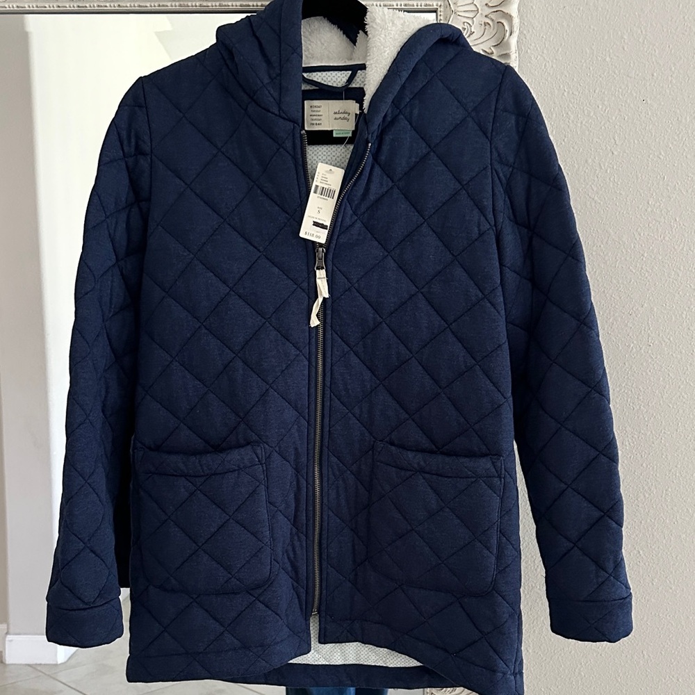 Anthropologie Quilted Hooded Puffer Jacket in Deep Blue